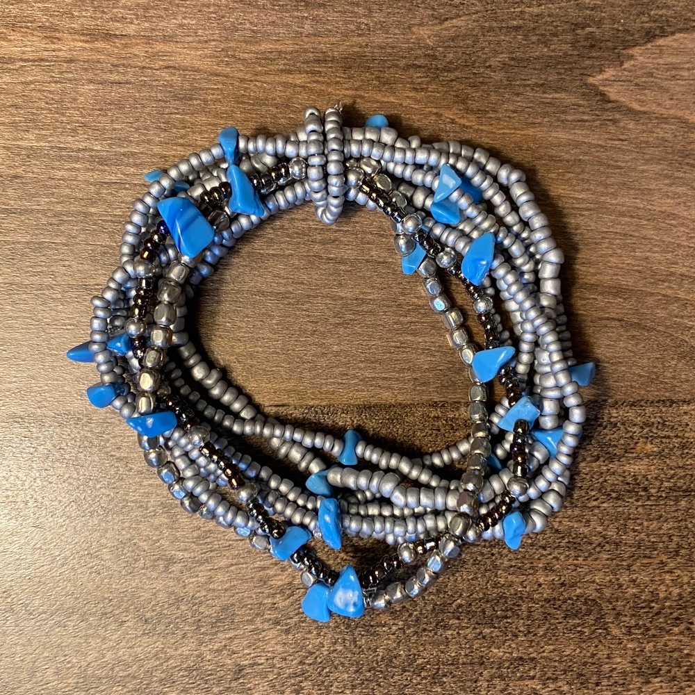 Blue, Bronze and Gray Bead Bracelet